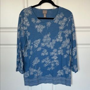 Chico's Teal Floral Long Sleeve Top